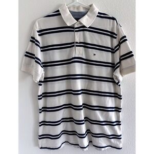 Tommy‎ Hilfiger Polo Mens Large Blue White Stripe Preppy Country Club Y2K USA